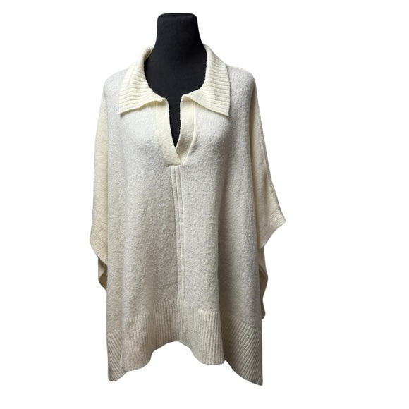 A New Day Womens Collared Cape Poncho Sweater Cream One Size Fits Most Boho Prep - Picture 1 of 9